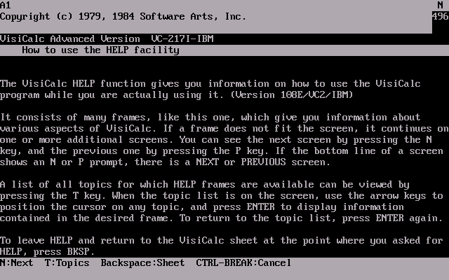 VisiCalc Advanced - Help
